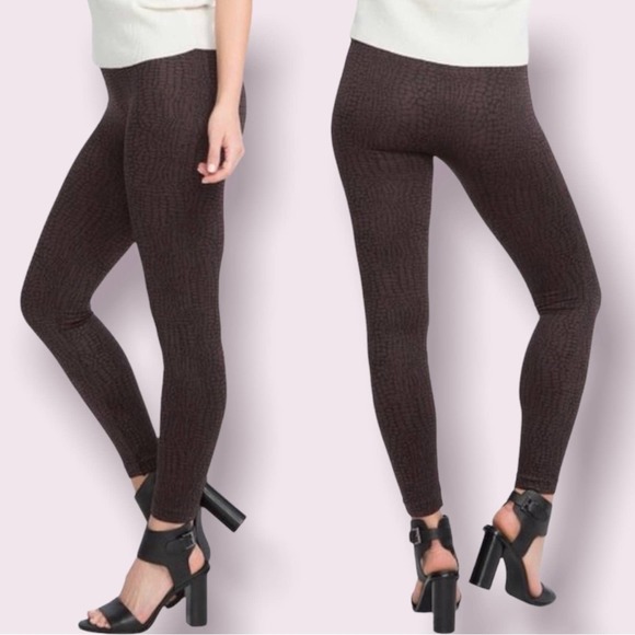 SPANX Leggings Size 1X Seamless Brown Croc Print Pull-on Ankle Length Shapewear - Picture 1 of 9
